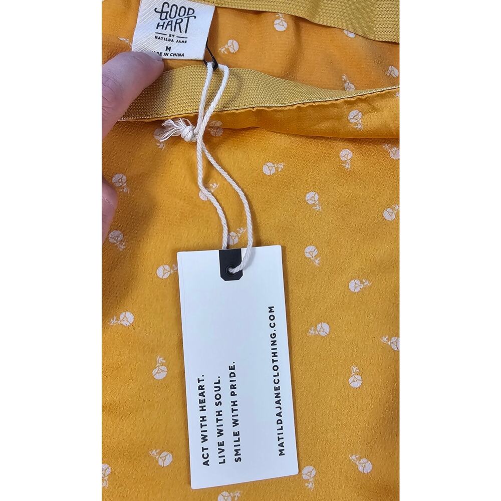 NWT Matild jane floral yellow asymmetrical midi slit skirt elastic waist boho M - Picture 8 of 8